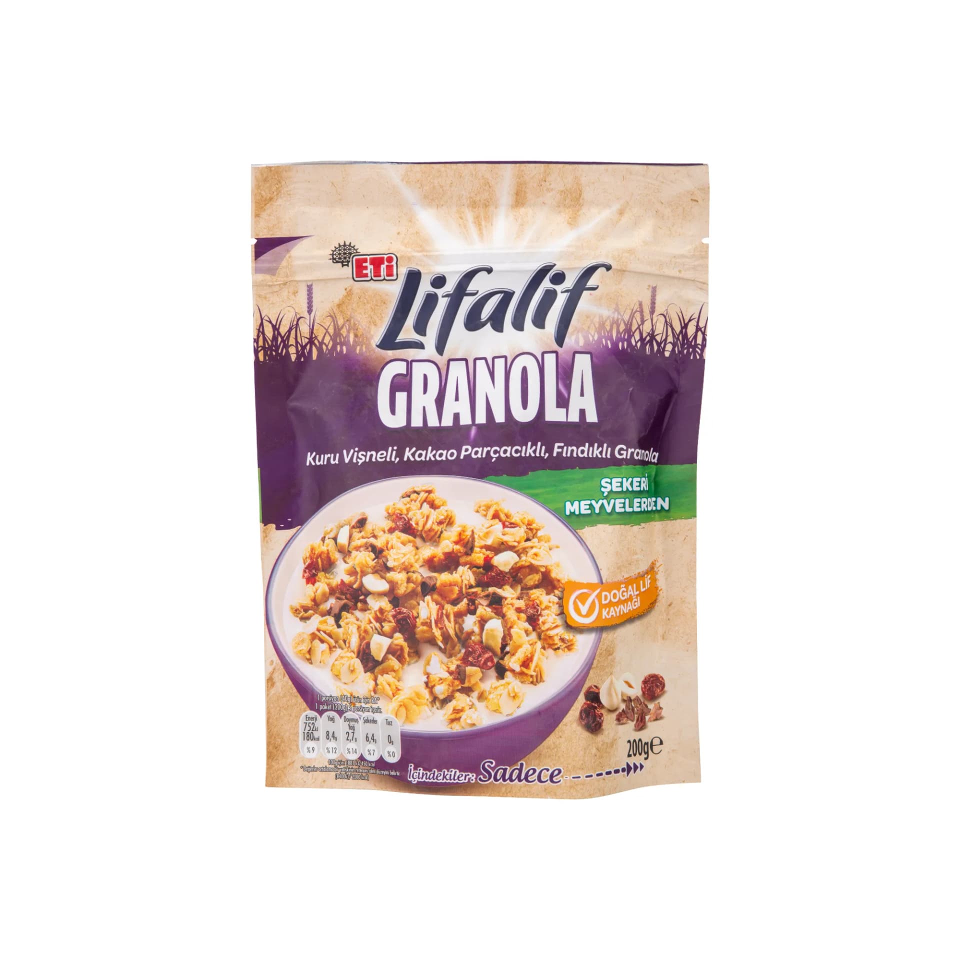 Eti Lifalif Granola Kuru Vişneli, Kakao Parçacıklı, Fındıklı